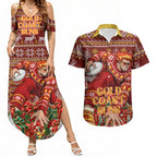 Personalized Gold Coast Suns Football Christmas Couples Matching Summer Maxi Dress and Hawaiian Shirt Australian Football Mascot - Ugly Xmas Pattern Festive