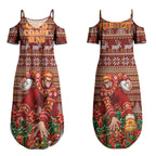 Personalized Gold Coast Suns Football Christmas Couples Matching Summer Maxi Dress and Long Sleeve Button Shirt Australian Football Mascot - Ugly Xmas Pattern Festive