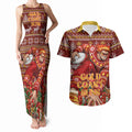 Personalized Gold Coast Suns Football Christmas Couples Matching Tank Maxi Dress and Hawaiian Shirt Australian Football Mascot - Ugly Xmas Pattern Festive