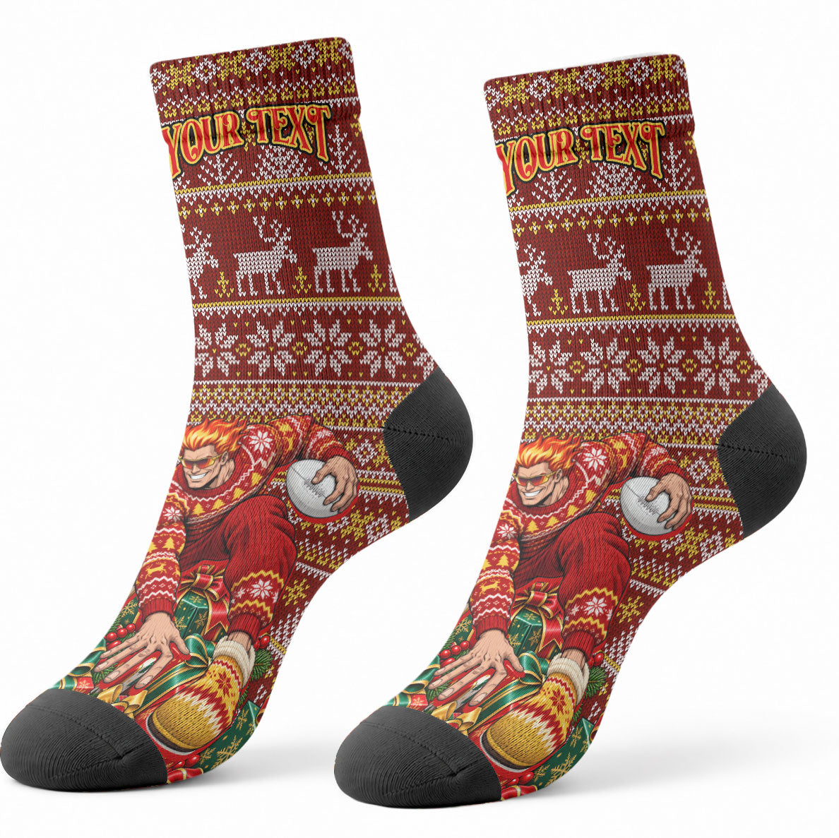 Personalized Gold Coast Suns Football Christmas Crew Socks Australian Football Mascot - Ugly Xmas Pattern Festive