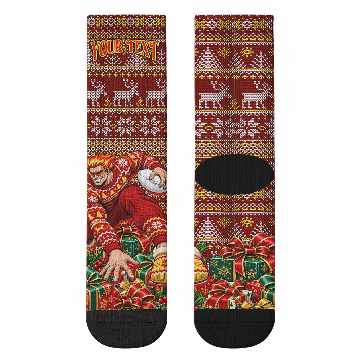 Personalized Gold Coast Suns Football Christmas Crew Socks Australian Football Mascot - Ugly Xmas Pattern Festive