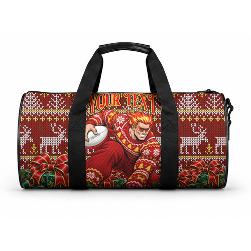 Personalized Gold Coast Suns Football Christmas Duffle Bag Australian Football Mascot - Ugly Xmas Pattern Festive
