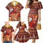 Personalized Gold Coast Suns Football Christmas Family Matching Mermaid Dress and Hawaiian Shirt Australian Football Mascot - Ugly Xmas Pattern Festive