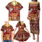 Personalized Gold Coast Suns Football Christmas Family Matching Puletasi and Hawaiian Shirt Australian Football Mascot - Ugly Xmas Pattern Festive
