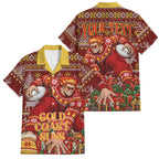 Personalized Gold Coast Suns Football Christmas Family Matching Puletasi and Hawaiian Shirt Australian Football Mascot - Ugly Xmas Pattern Festive
