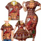 Personalized Gold Coast Suns Football Christmas Family Matching Short Sleeve Bodycon Dress and Hawaiian Shirt Australian Football Mascot - Ugly Xmas Pattern Festive