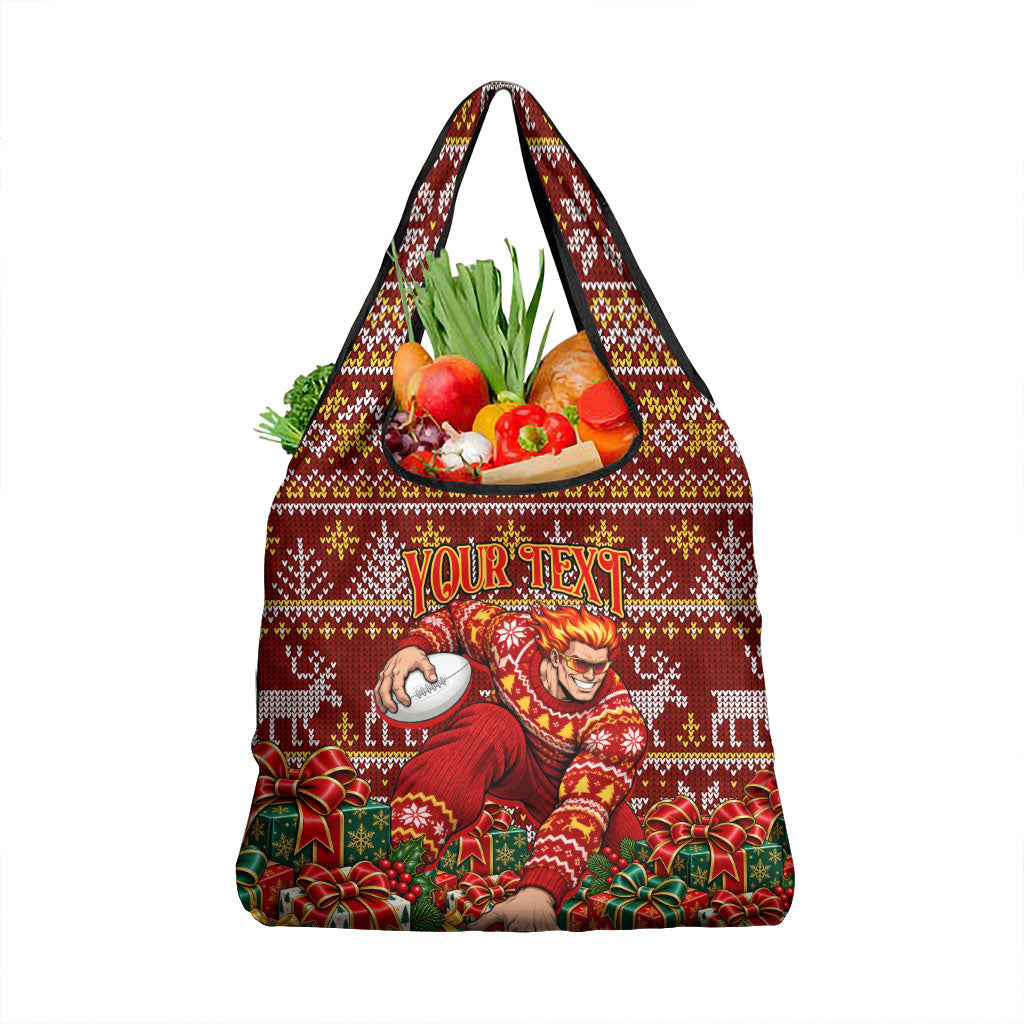 Personalized Gold Coast Suns Football Christmas Grocery Bag Australian Football Mascot - Ugly Xmas Pattern Festive