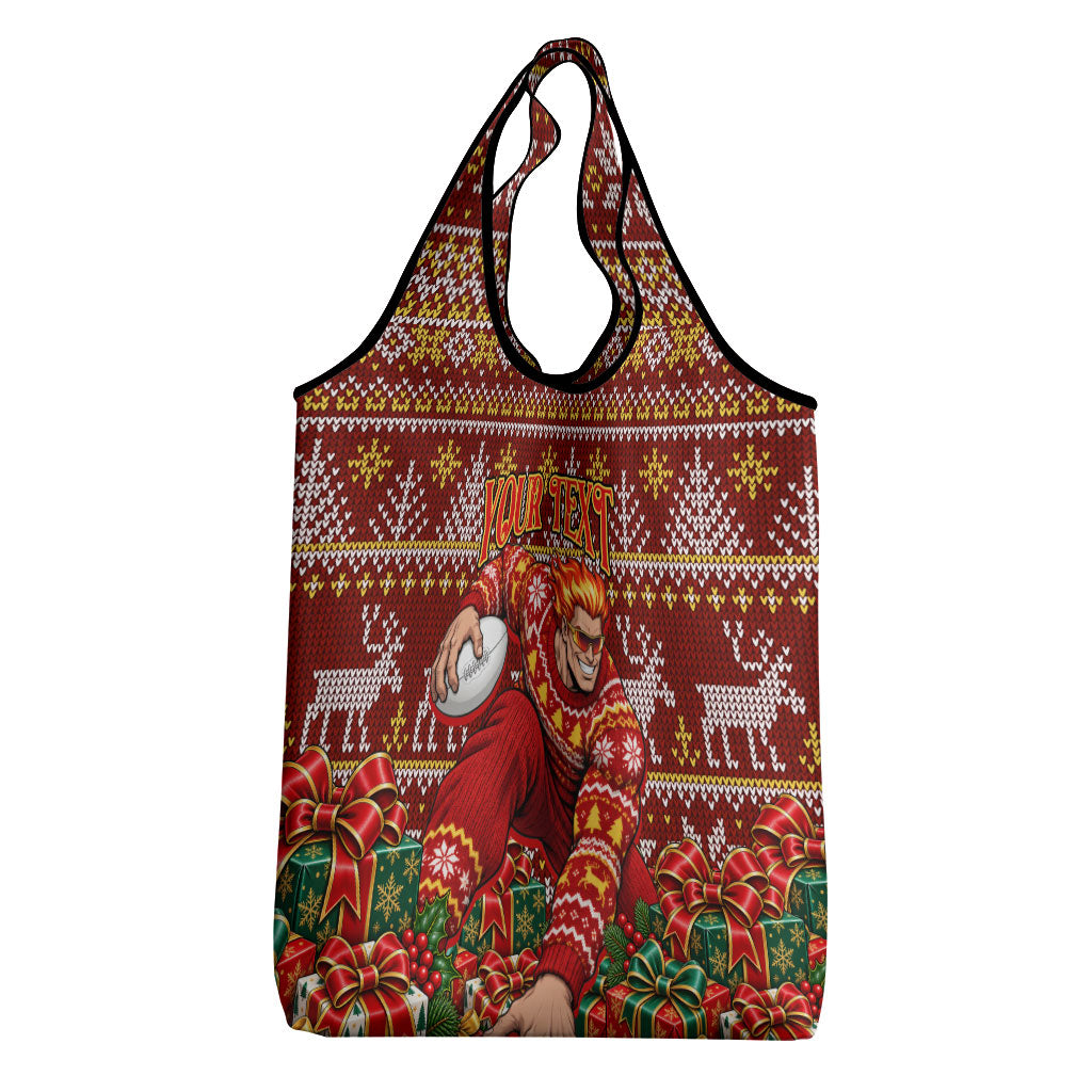 Personalized Gold Coast Suns Football Christmas Grocery Bag Australian Football Mascot - Ugly Xmas Pattern Festive