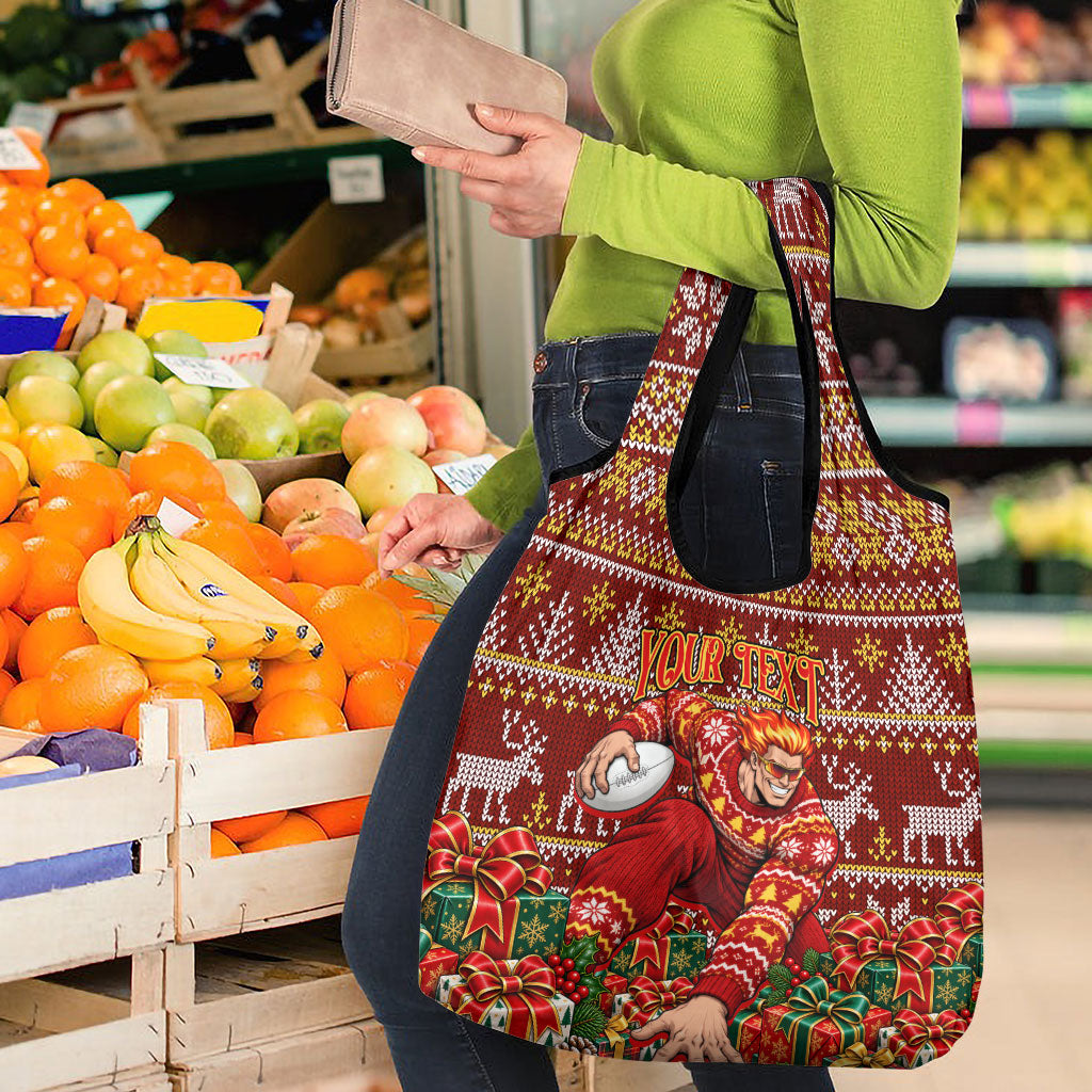 Personalized Gold Coast Suns Football Christmas Grocery Bag Australian Football Mascot - Ugly Xmas Pattern Festive