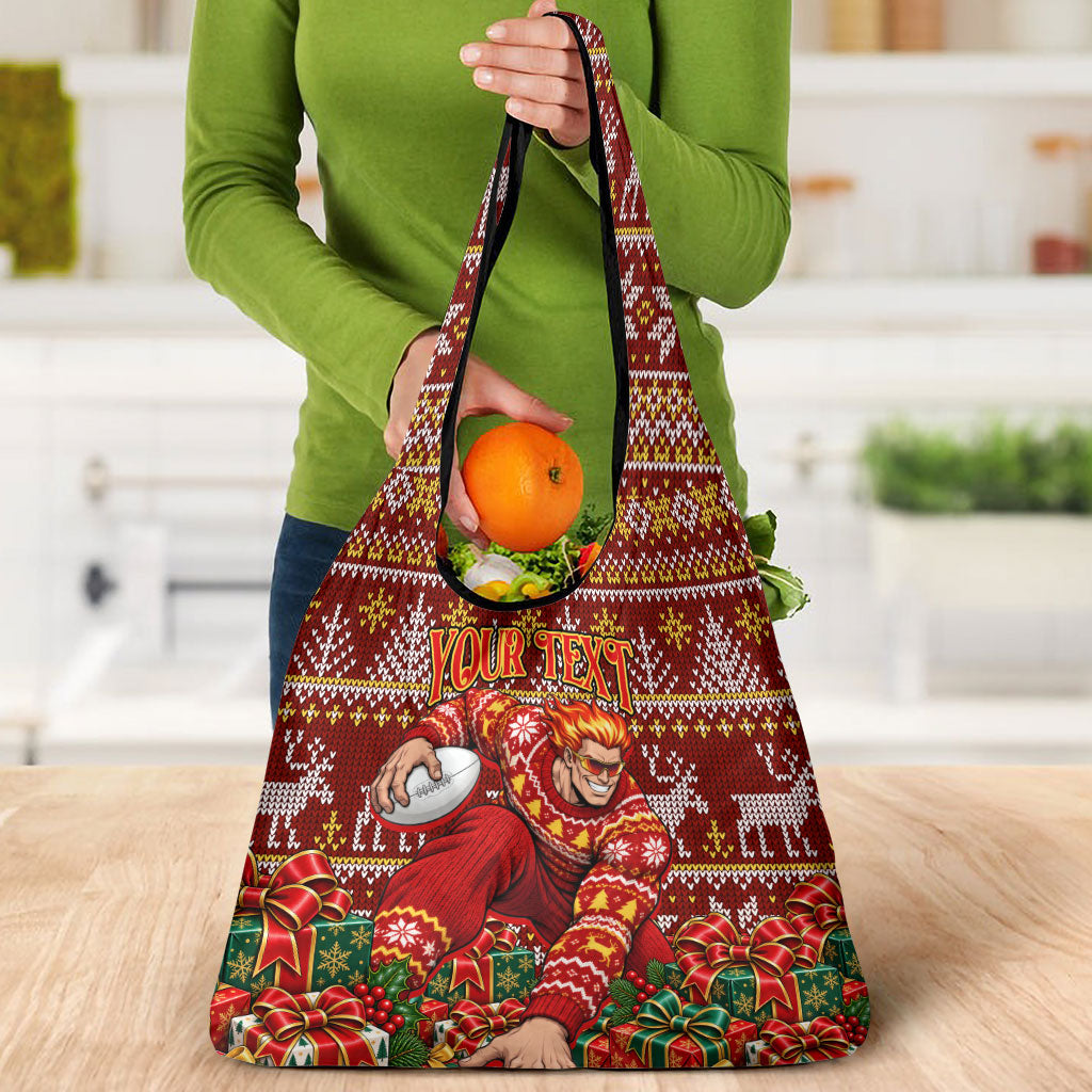Personalized Gold Coast Suns Football Christmas Grocery Bag Australian Football Mascot - Ugly Xmas Pattern Festive