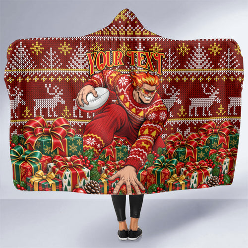 Personalized Gold Coast Suns Football Christmas Hooded Blanket Australian Football Mascot - Ugly Xmas Pattern Festive