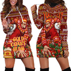 Personalized Gold Coast Suns Football Christmas Hoodie Dress Australian Football Mascot - Ugly Xmas Pattern Festive