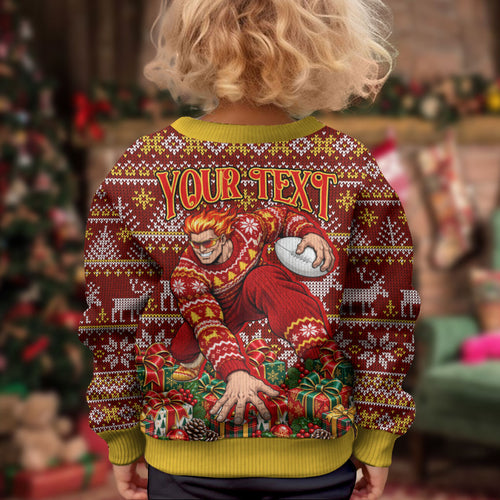 Personalized Gold Coast Suns Football Christmas Kid Ugly Christmas Sweater Australian Football Mascot - Ugly Xmas Pattern Festive