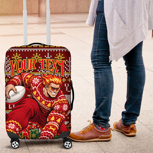 Personalized Gold Coast Suns Football Christmas Luggage Cover Australian Football Mascot - Ugly Xmas Pattern Festive