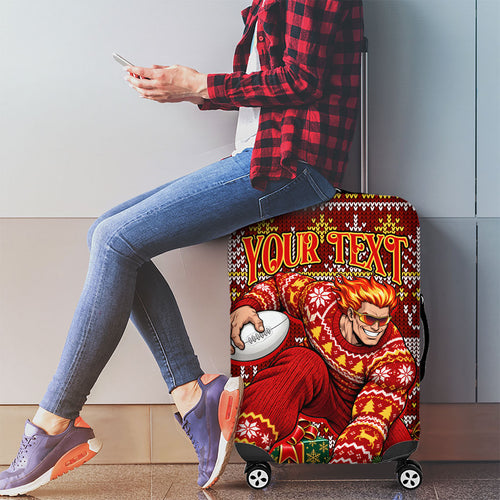 Personalized Gold Coast Suns Football Christmas Luggage Cover Australian Football Mascot - Ugly Xmas Pattern Festive