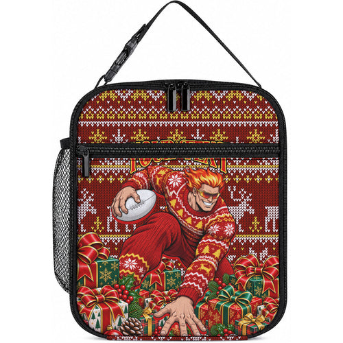 Personalized Gold Coast Suns Football Christmas Lunch Bag Australian Football Mascot - Ugly Xmas Pattern Festive