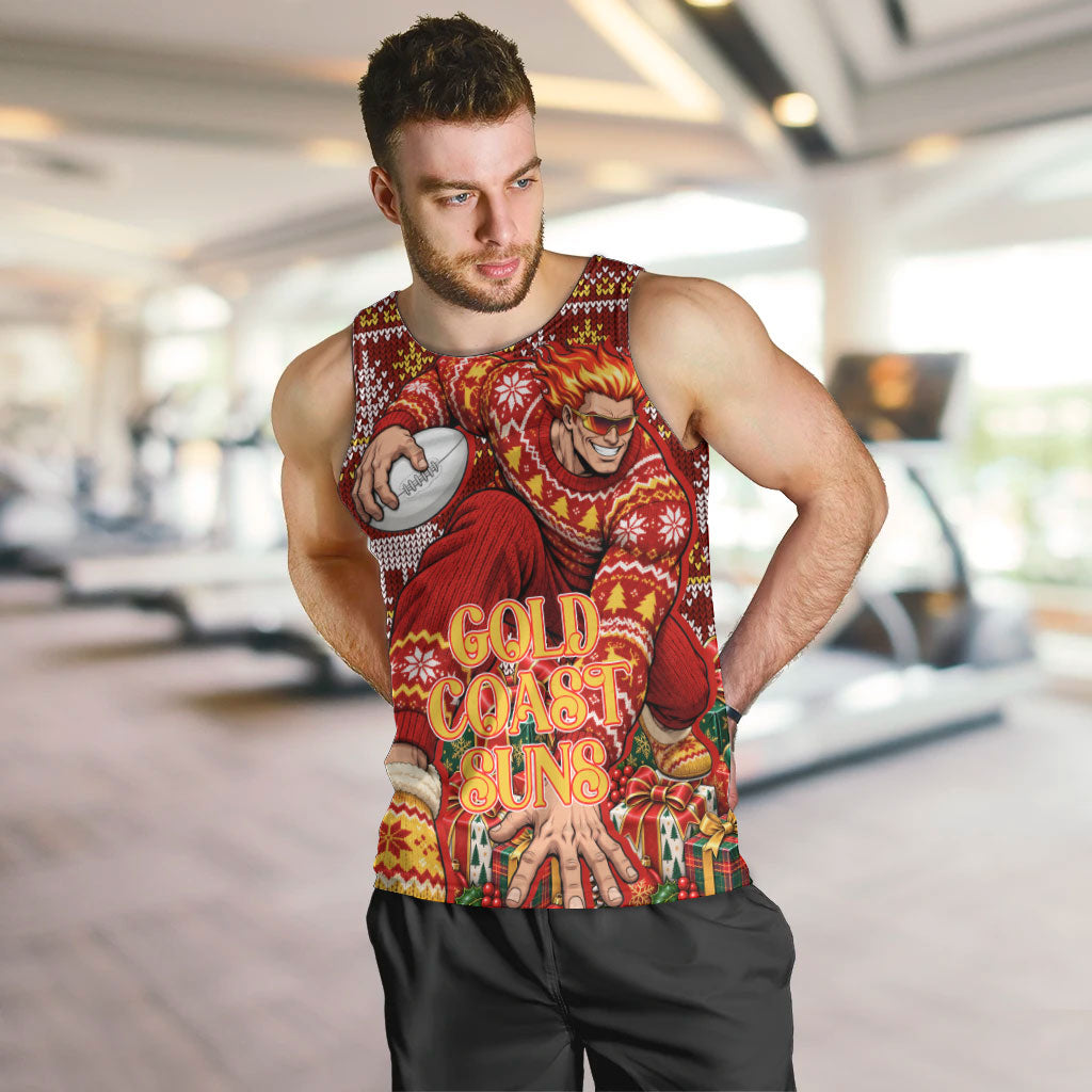 Personalized Gold Coast Suns Football Christmas Men Tank Top Australian Football Mascot - Ugly Xmas Pattern Festive
