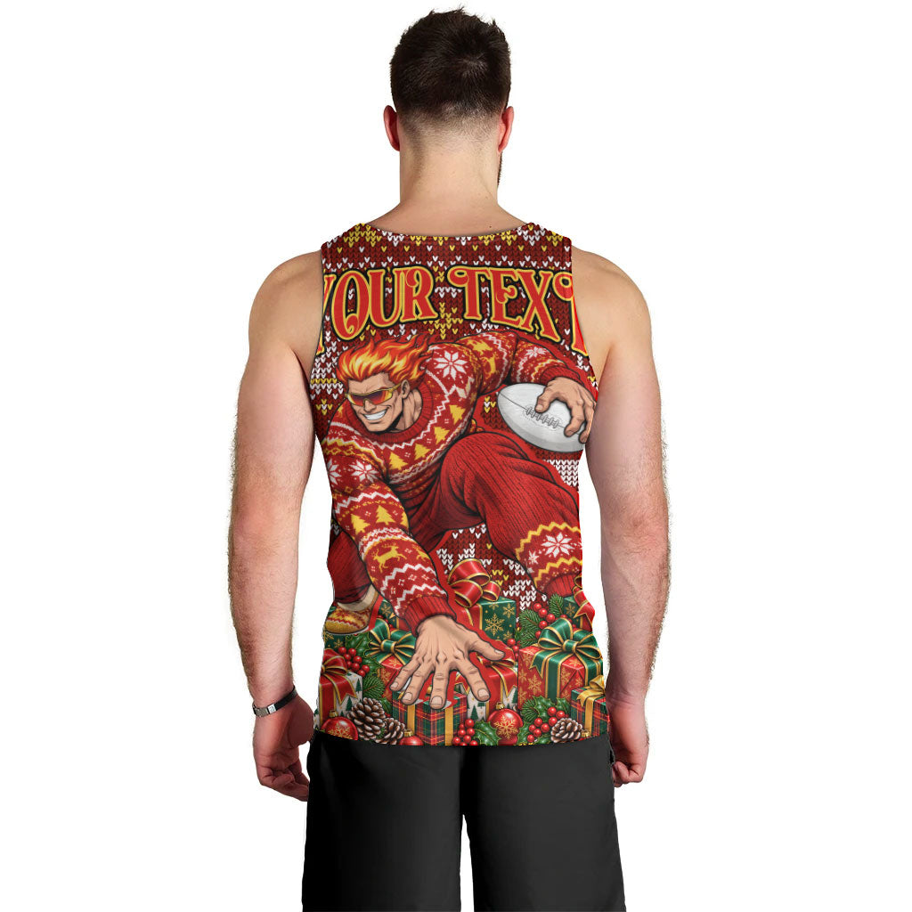 Personalized Gold Coast Suns Football Christmas Men Tank Top Australian Football Mascot - Ugly Xmas Pattern Festive
