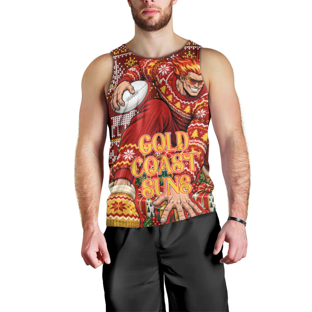 Personalized Gold Coast Suns Football Christmas Men Tank Top Australian Football Mascot - Ugly Xmas Pattern Festive