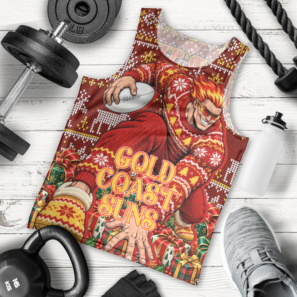 Personalized Gold Coast Suns Football Christmas Men Tank Top Australian Football Mascot - Ugly Xmas Pattern Festive