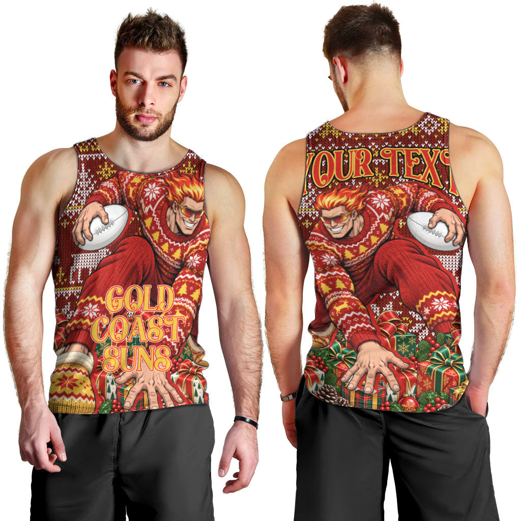 Personalized Gold Coast Suns Football Christmas Men Tank Top Australian Football Mascot - Ugly Xmas Pattern Festive