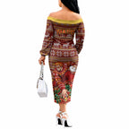 Personalized Gold Coast Suns Football Christmas Off The Shoulder Long Sleeve Dress Australian Football Mascot - Ugly Xmas Pattern Festive