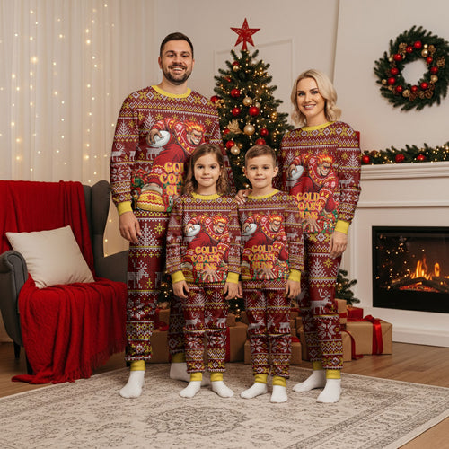 Personalized Gold Coast Suns Football Christmas Pajama Set Australian Football Mascot - Ugly Xmas Pattern Festive