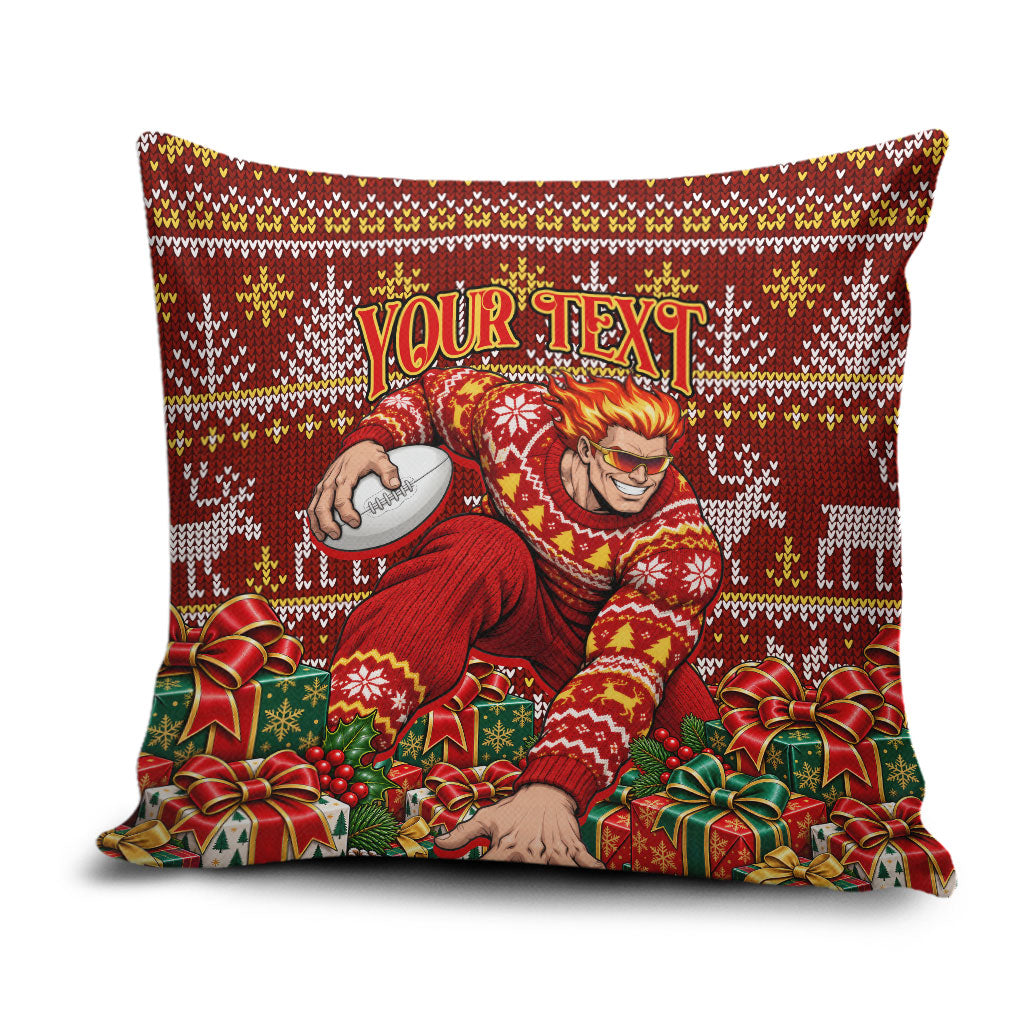 Personalized Gold Coast Suns Football Christmas Pillow Cover Australian Football Mascot - Ugly Xmas Pattern Festive
