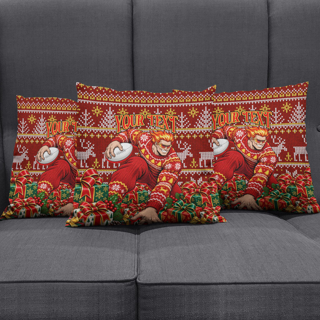 Personalized Gold Coast Suns Football Christmas Pillow Cover Australian Football Mascot - Ugly Xmas Pattern Festive
