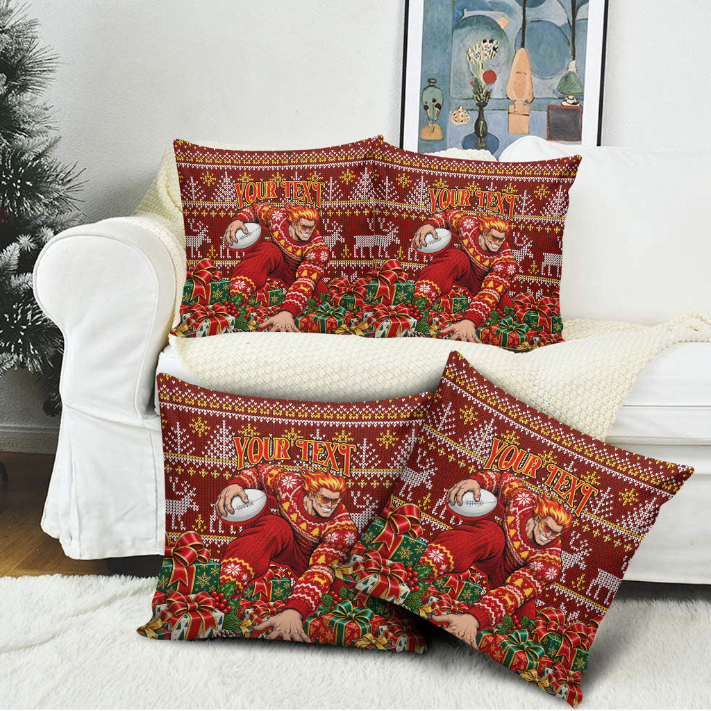 Personalized Gold Coast Suns Football Christmas Pillow Cover Australian Football Mascot - Ugly Xmas Pattern Festive