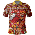 Personalized Gold Coast Suns Football Christmas Polo Shirt Australian Football Mascot - Ugly Xmas Pattern Festive