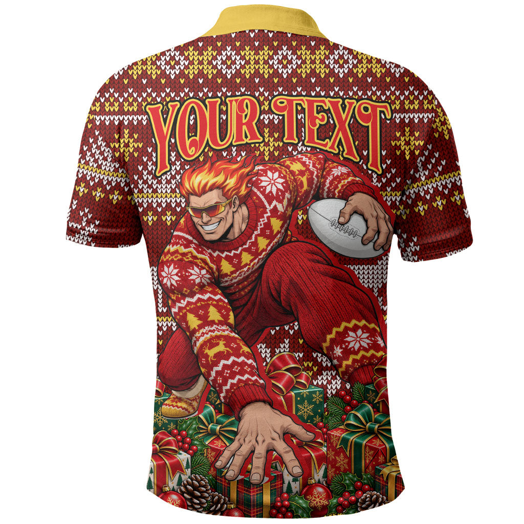 Personalized Gold Coast Suns Football Christmas Polo Shirt Australian Football Mascot - Ugly Xmas Pattern Festive