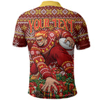Personalized Gold Coast Suns Football Christmas Polo Shirt Australian Football Mascot - Ugly Xmas Pattern Festive