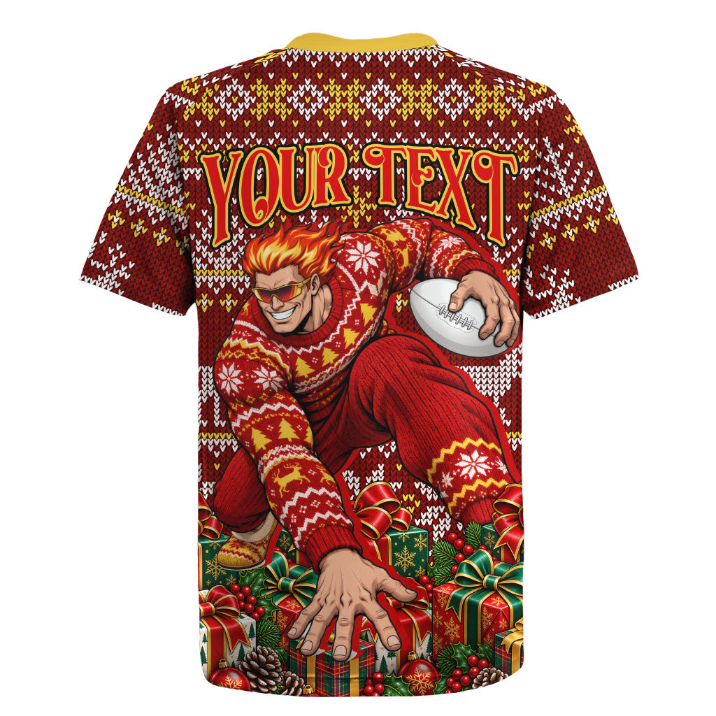 Personalized Gold Coast Suns Football Christmas Rugby Jersey Australian Football Mascot - Ugly Xmas Pattern Festive