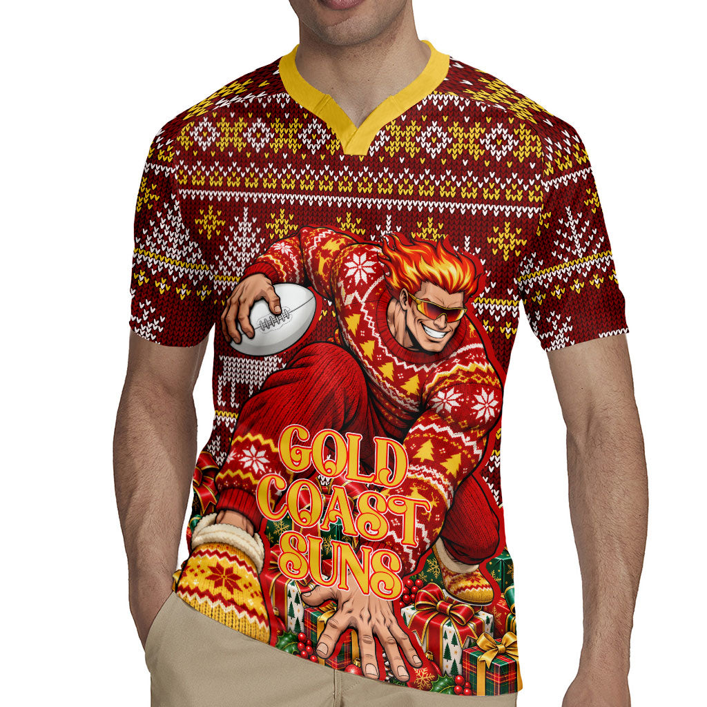 Personalized Gold Coast Suns Football Christmas Rugby Jersey Australian Football Mascot - Ugly Xmas Pattern Festive