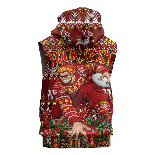 Personalized Gold Coast Suns Football Christmas Sleeveless Hoodie Australian Football Mascot - Ugly Xmas Pattern Festive