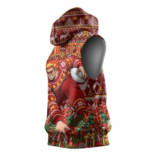 Personalized Gold Coast Suns Football Christmas Sleeveless Hoodie Australian Football Mascot - Ugly Xmas Pattern Festive