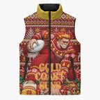 Personalized Gold Coast Suns Football Christmas Sleeveless Puffer Jacket Australian Football Mascot - Ugly Xmas Pattern Festive
