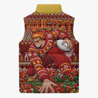 Personalized Gold Coast Suns Football Christmas Sleeveless Puffer Jacket Australian Football Mascot - Ugly Xmas Pattern Festive