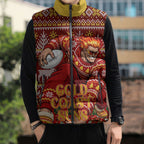 Personalized Gold Coast Suns Football Christmas Sleeveless Puffer Jacket Australian Football Mascot - Ugly Xmas Pattern Festive