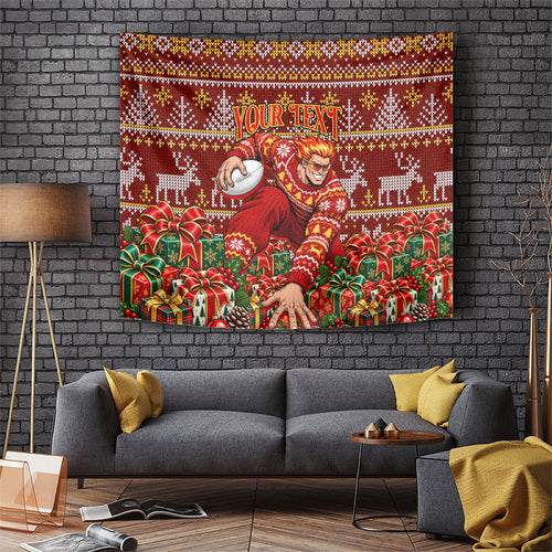 Personalized Gold Coast Suns Football Christmas Tapestry Australian Football Mascot - Ugly Xmas Pattern Festive