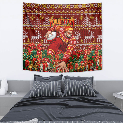 Personalized Gold Coast Suns Football Christmas Tapestry Australian Football Mascot - Ugly Xmas Pattern Festive