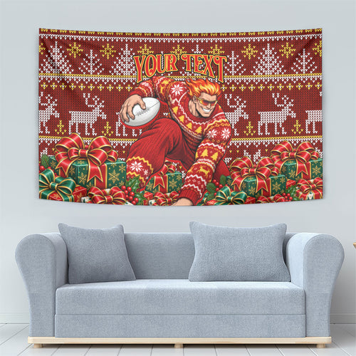 Personalized Gold Coast Suns Football Christmas Tapestry Australian Football Mascot - Ugly Xmas Pattern Festive