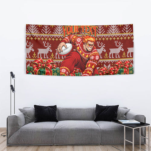 Personalized Gold Coast Suns Football Christmas Tapestry Australian Football Mascot - Ugly Xmas Pattern Festive