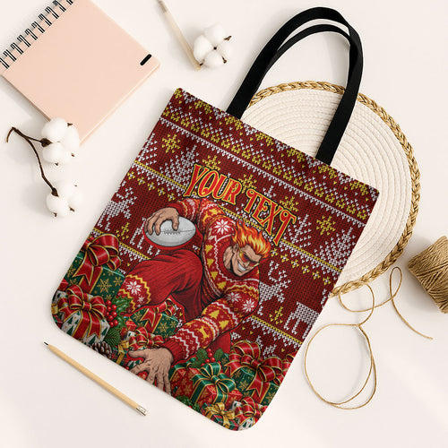 Personalized Gold Coast Suns Football Christmas Tote Bag Australian Football Mascot - Ugly Xmas Pattern Festive