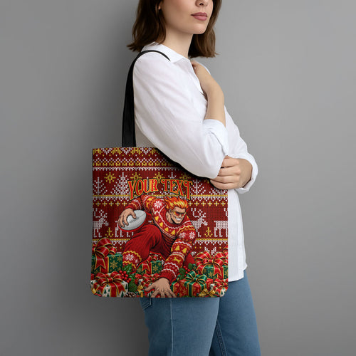 Personalized Gold Coast Suns Football Christmas Tote Bag Australian Football Mascot - Ugly Xmas Pattern Festive