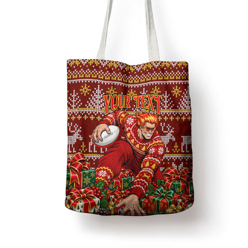 Personalized Gold Coast Suns Football Christmas Tote Bag Australian Football Mascot - Ugly Xmas Pattern Festive