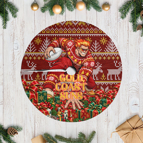 Gold Coast Suns Football Christmas Tree Skirt Australian Football Mascot - Ugly Xmas Pattern Festive