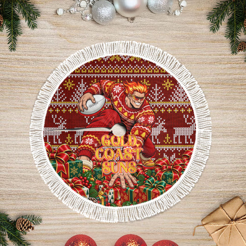 Gold Coast Suns Football Christmas Tree Skirt Australian Football Mascot - Ugly Xmas Pattern Festive