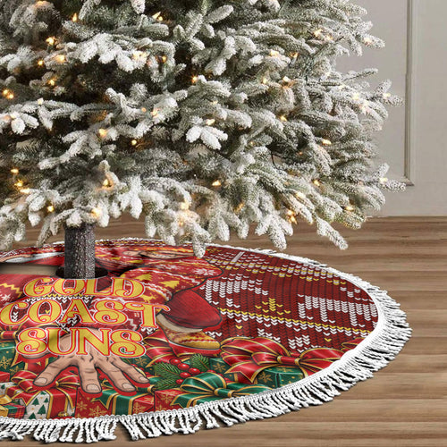 Gold Coast Suns Football Christmas Tree Skirt Australian Football Mascot - Ugly Xmas Pattern Festive